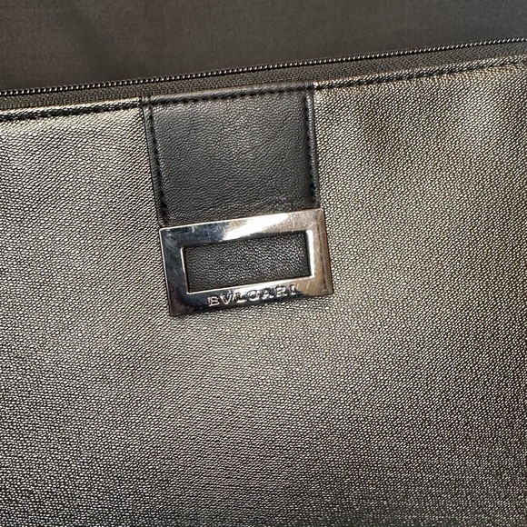 Bvlgari Saffiano Leather Black Zip Pouch Clutch Portfolio Case NWOT - Picture 2 of 4